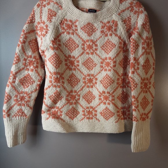 (SOLD) American Eagle Outfitters Hand Knit 100% Wool Sweater | Cream Orange | M - Picture 3 of 16